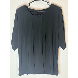 Banana Republic Blouse 3/4 Sleeve 1/4 Zip Back Women's Black Large Round Top